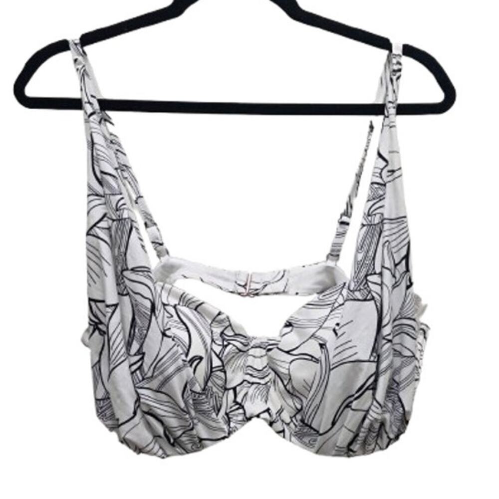 NEW CALIA Pleated Panel Underwire White Black Bikini Swim Top Women's Size 38DD